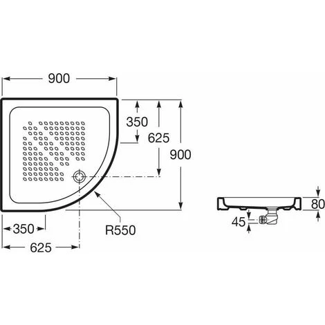 ROCA Receveur à Poser Céramique ITALIA 1/4 Rond 900x900x80 (R 550mm)- Blanc 2 ROCA Receveur à Poser Céramique ITALIA 1/4 Rond 900x900x80 (R 550mm)- Blanc – Image 2