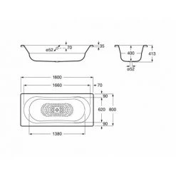 Baignoire Acier émaillé Avec Fond Antidérapant 1800X800 Blanc Duo Plus - ROCA A221670000 - BLANC 3 Baignoire Acier émaillé Avec Fond Antidérapant 1800X800 Blanc Duo Plus - ROCA A221670000 - BLANC -Roca Soldes Magasin 18620800 2