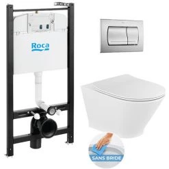 Roca Pack Bâti-support ROCA ACTIVE + WC GAP ROUND Sans Bride + Abattant Softclose + Plaque Chromé Mat (RocaActiveTheGap-2)