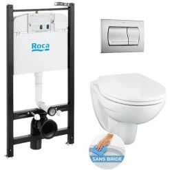 Roca Pack Bâti-support ROCA ACTIVE + WC Suspendu Porcher Sans Bride + Plaque De Commande Chrome Mat (RocaActivePorcher-2)