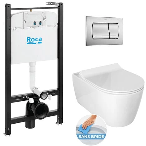 Roca Pack Bâti-support ROCA ACTIVE + WC Sans Bride Idevit Alfa + Abattant Ultra Fin + Plaque Chrome Mat (RocaActiveAlfa-2) 1 Roca Pack Bâti-support ROCA ACTIVE + WC Sans Bride Idevit Alfa + Abattant Ultra Fin + Plaque Chrome Mat (RocaActiveAlfa-2)