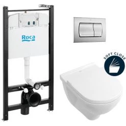 Roca Pack Bâti-support ROCA ACTIVE + WC Villeroy & Boch O.Novo + Abattant Softclose + Plaque Chrome Mat (RocaActiveO.Novo-2)