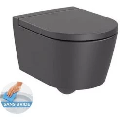 Roca Inspira Ensemble Cuvette Suspendue Compacte Sans Bride + Abattant Soft Close, Onyx (SetInspiraOnyx)
