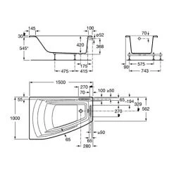 Baignoire D'angle Gauche HALL 1500 X 1000mm BLANC Roca 5 Baignoire D'angle Gauche HALL 1500 X 1000mm BLANC Roca -Roca Soldes Magasin 4020372 3