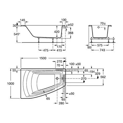 Baignoire D'angle Gauche HALL 1500 X 1000mm BLANC Roca 3 Baignoire D'angle Gauche HALL 1500 X 1000mm BLANC Roca – Image 3