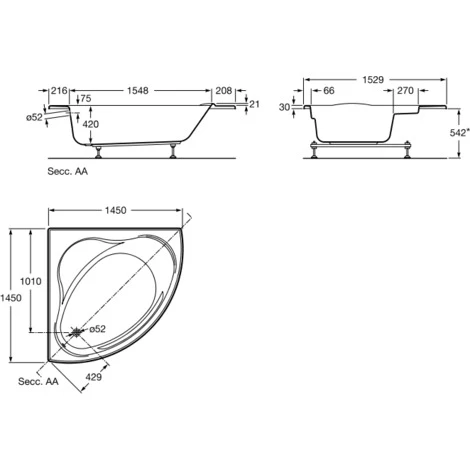 Baignoire D'angle Hydromassante BALI Tonic 1450 X1450mm BLANC - Roca 2 Baignoire D'angle Hydromassante BALI Tonic 1450 X1450mm BLANC - Roca – Image 2