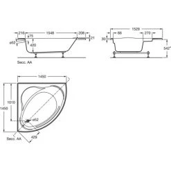 ROCA Baignoire D'angle Hydromassante BALI Total 1450 X1450mm BLANC -Roca Soldes Magasin 4020375 3