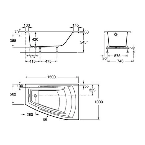 Baignoire D'angle Droite HALL 1500 X 1000mm BLANC - Roca 3 Baignoire D'angle Droite HALL 1500 X 1000mm BLANC - Roca – Image 3