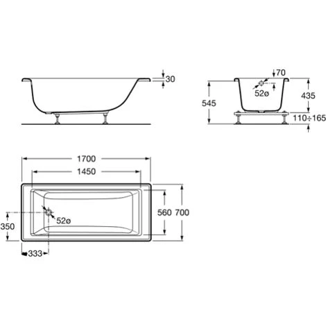 Baignoire Rectangulaire VYTHOS 1700 X 700 Mm BLANC - Roca 2 Baignoire Rectangulaire VYTHOS 1700 X 700 Mm BLANC - Roca – Image 2