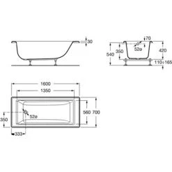 Baignoire Rectangulaire VYTHOS 1600 X 700 Mm BLANC Roca -Roca Soldes Magasin 4065019 3