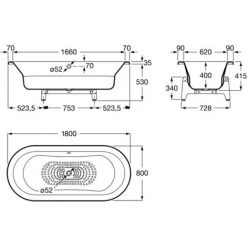 Baignoire En Acier ART PLUS 1800x800mm NOIR Avec Fond Anti-dérapant - Roca -Roca Soldes Magasin 4074199 3