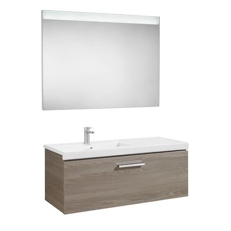 Pack Unik PRISMA 1100 Meuble 1 Tiroir Lavabo à Gauche Miroir LED-Frêne - Roca 1 Pack Unik PRISMA 1100 Meuble 1 Tiroir Lavabo à Gauche Miroir LED-Frêne - Roca