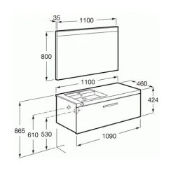 Pack Unik PRISMA 1100 Meuble 1 Tiroir Lavabo à Gauche Miroir LED - Blanc/Frêne - Roca