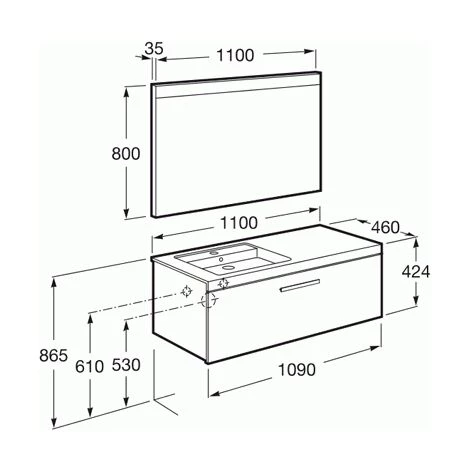 Pack Unik PRISMA 1100 Meuble 1 Tiroir Lavabo à Gauche Miroir LED - Blanc/Frêne - Roca 1 Pack Unik PRISMA 1100 Meuble 1 Tiroir Lavabo à Gauche Miroir LED - Blanc/Frêne - Roca