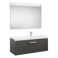 Pack Unik PRISMA 900 Meuble 1 Tiroir Lavabo à Droite Miroir LED-Gris - Roca