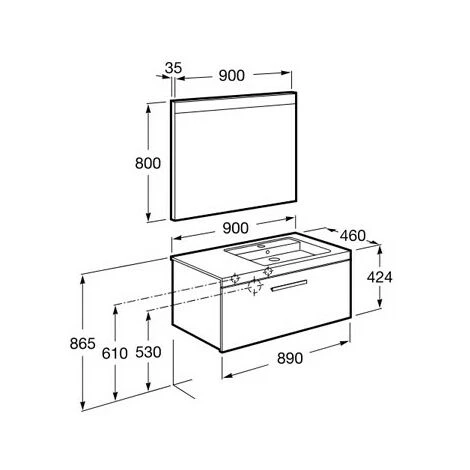 Pack Unik PRISMA 900 Meuble 1 Tiroir Lavabo à Droite Miroir LED-Gris - Roca 2 Pack Unik PRISMA 900 Meuble 1 Tiroir Lavabo à Droite Miroir LED-Gris - Roca – Image 2