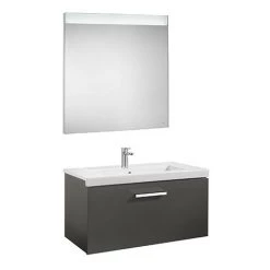 Pack Unik PRISMA 800 Meuble 1 Tiroir Miroir LED - Gris Anthracite - Roca