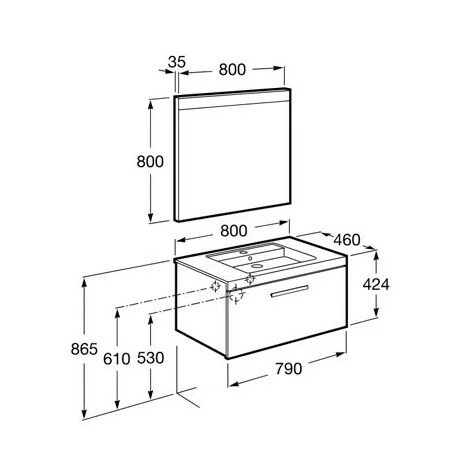 Pack Unik PRISMA 800 Meuble 1 Tiroir Miroir LED - Gris Anthracite - Roca 2 Pack Unik PRISMA 800 Meuble 1 Tiroir Miroir LED - Gris Anthracite - Roca – Image 2