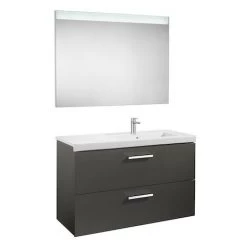 Pack Unik PRISMA 1100 Meuble 2 Tiroirs Lavabo à Droite Miroir LED - Gris Anthracite - Roca