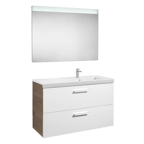 Pack Unik PRISMA 1100 Meuble 2 Tiroirs Lavabo à Droite Miroir LED - Blanc / Frêne - Roca 1 Pack Unik PRISMA 1100 Meuble 2 Tiroirs Lavabo à Droite Miroir LED - Blanc / Frêne - Roca