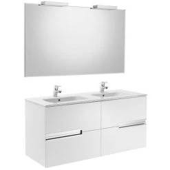 Pack Unik VICTORIA-N 1200 + Miroir + Applique - Blanc Brillant - Roca