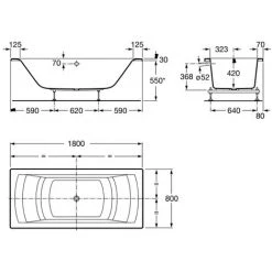 Baignoire Rectangulaire Biplace HALL Roca 1800x800mm BLANC -Roca Soldes Magasin 511811 3