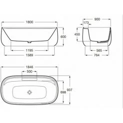 Baignoire BEYOND En Surfex (Solid Surface) Non Percée Pour La Robinetterie Avec Vidage Et Siphon - 1800x900mm - 290 Litres - En Résine - Roca -Roca Soldes Magasin 53307549 3