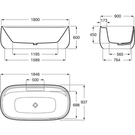 Baignoire BEYOND En Surfex (Solid Surface) Percée 4 Trous Pour La Robinetterie Avec Vidage Et Siphon - 1800 X 900 Mm - 290 L - En Résine - Roca 2 Baignoire BEYOND En Surfex (Solid Surface) Percée 4 Trous Pour La Robinetterie Avec Vidage Et Siphon - 1800 X 900 Mm - 290 L - En Résine - Roca – Image 2